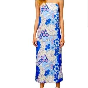 Zara Retro Inspired Flower Power 70s 60s Vibe Satin Boho Hippie Strapless Dress